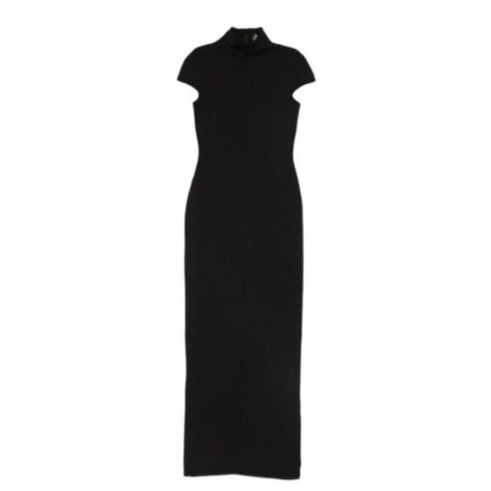 Black Cap-Sleeve Maxi Dress